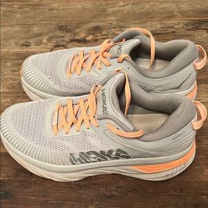 Hoka Bondi 7 Gray and Orange Athletic Shoes with Breathable Mesh